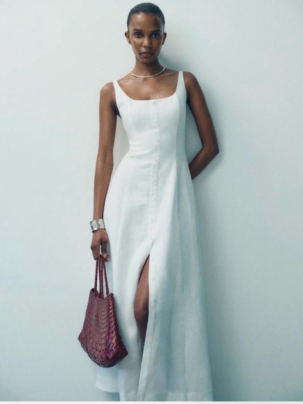 Reformation Fraise White Linen White Button-Front Dress - Sz4